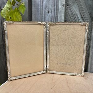 Vintage Ornate Brass Double Bi-Fold Hinged Frame Floral Detail Made In Denmark